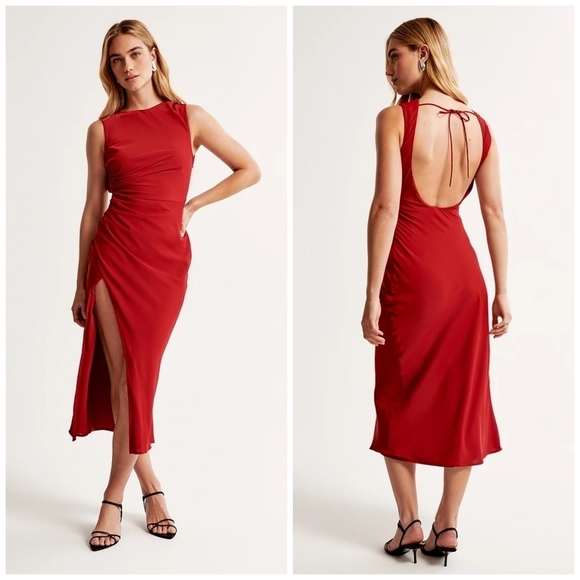 A&F Draped High-Neck Shell Midi Dress - Picture 7 of 8